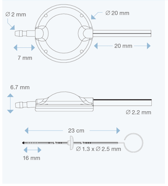 Re-1141 Single Dome Shunt Reservoir diagram from Rycol Medical in Ireland