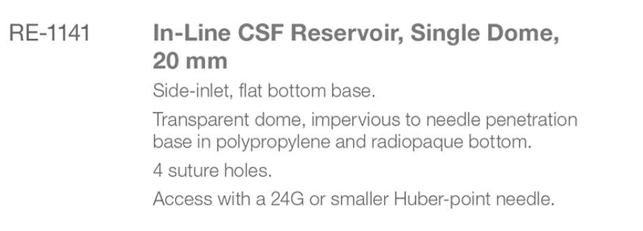 Re-1141 Single Dome Shunt Reservoir spec from Rycol Medical in Ireland