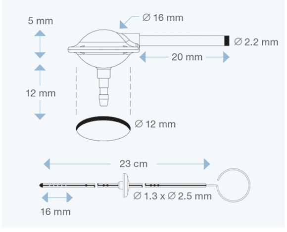 Re-10130 Burr Hole Type Convertible Reservoir spec from Rycol Medical in Ireland